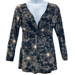 Vtg 90s Top Large‎ Celestial Whimsigoth Dark Floral Phoebe Slinky Twist Babydoll